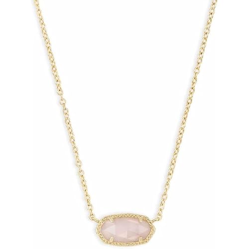 Pendant Necklace for Women, Fashion Jewelry, 14k Gold-Plated, Rose Quartz
