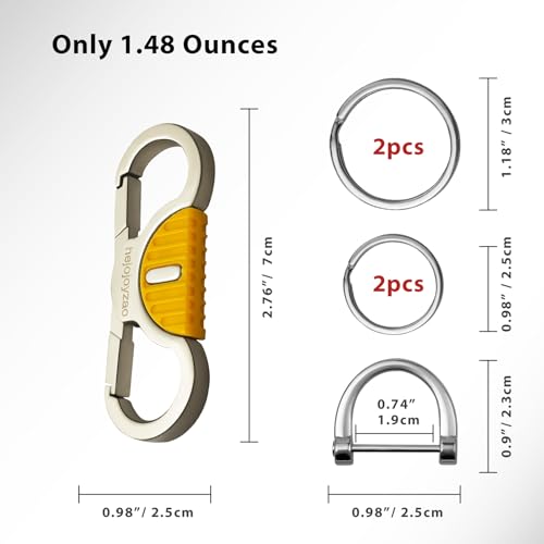 Image of Heavy Duty Keychain with Quick Release Double Carabiner Clip, Key Rings, D Ring, Car Key Holder for Belt Loop