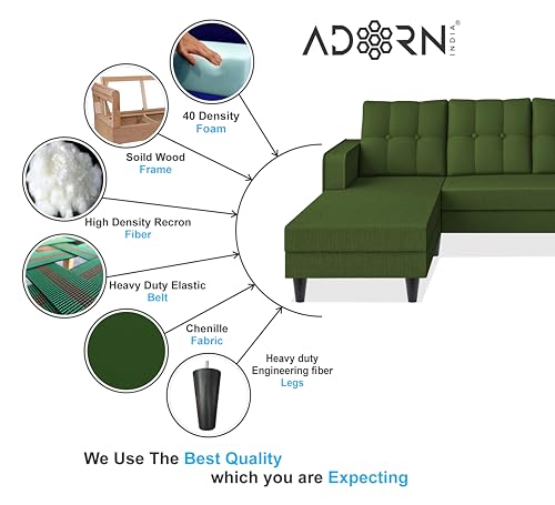 Image of Adorn India Maddox Tufted L Shape 5 Seater Sofa Set LHS (Green) (3 Year Warranty)