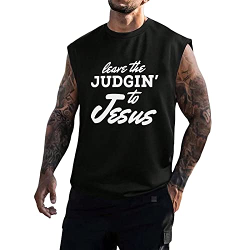 Bajac Letter Printed Tank Tops For Men Muscle Gym Workout Athletic Shirt Gym Bodybuilding Sleeveless Cut Off T-Shirts Vest(Black,Large) #TOP29