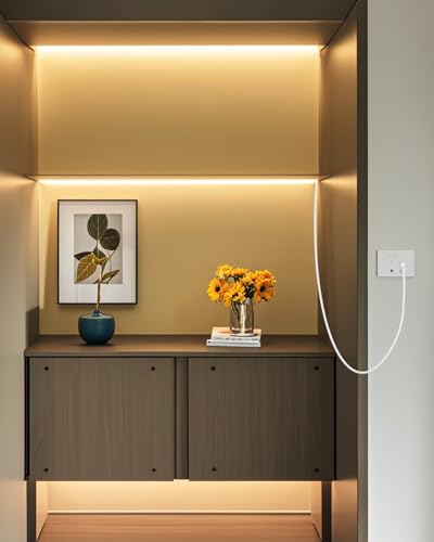 Image of Aclorol 13.12FT /4M USB COB LED Strip Lights Warm White LED TV Backlight with Strong Self-Adhesive Flexible for Bedroom Shelves Bedframe Headboard Closet Wardrobe Display Case 320LEDs /M 3000K 8MM Width