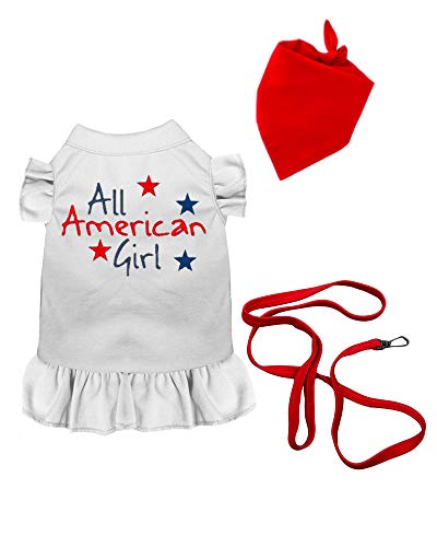 July 4th Dog Outfit- All American Girl, White, L