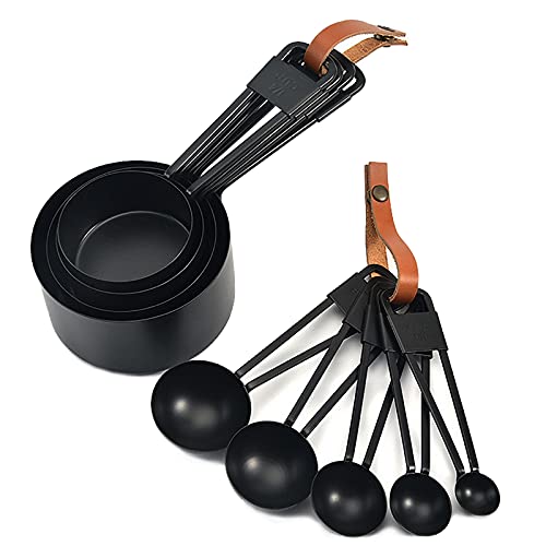 9Pcs Set Stainless Steel Measuring Spoon Spray Paint Measuring Cup Measuring Spoon Black Non-Stick Paint Scale Measuring Cup #TOP1