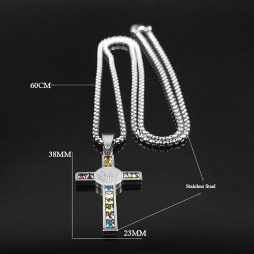 St. Benedict Exorcism Cross Necklace 12 Tribes of Israel & Holy City Jerusalem Gemstones, Gold & Silver Plated Titanium Steel Religious Protection Jewelry3