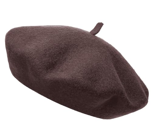 COSHAL® Béret en laine pour adulte, style français, couleur classique, unisexe, doux, chaud, pour l'extérieur, style vintage, marron, Taille Unique