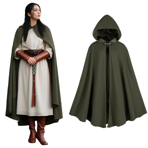 Renaissance Cloak Women, medieval costume Long Cloak with hood . (Green)