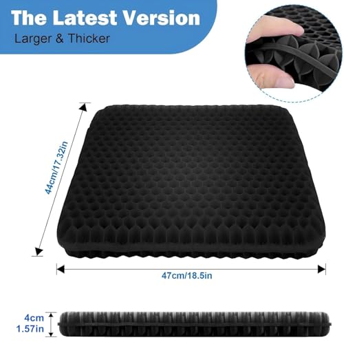 Extra großes Gelkissen, doppellagiges, verdicktes orthopädisches Sitzkissen mit rutschfester Stoffhülle. Atmungsaktives Stuhlkissen, geeignet für Bürostühle, Rollstühle und Autositze(47*44*4)