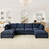 Comfy Cloud Couch Sectional 4 Seat Sofa with 2 Ottoman, Chenille Sofa Sleeper Deep Seat Sofa with Throw Pillows for Living Room