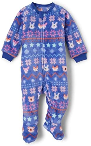 The Children's Place Baby Toddler Girls Snug Fit 100% Cotton Zip-Front One Piece Footed Pajama, Cobalt Fox, 18-24 Months