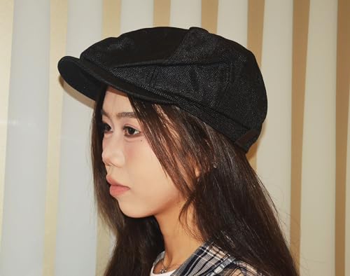 Image of Linen Men's Newsboy Flat Cap .8 Panel Ivy Cabbie Hat,Breathable Summer Gatsby Ivy Irish Fishing Hats,Paperboy Hats for Men