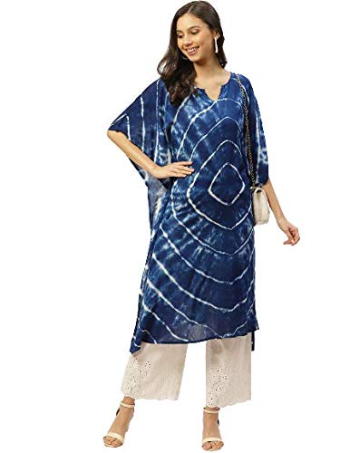Image of Maaesa Women Handcrafted Tie & Dye Rayon Crepe Kaftan Kurta | Casual Wear | Flowy Kaftan Style | Lightweight & Breathable Fabric
