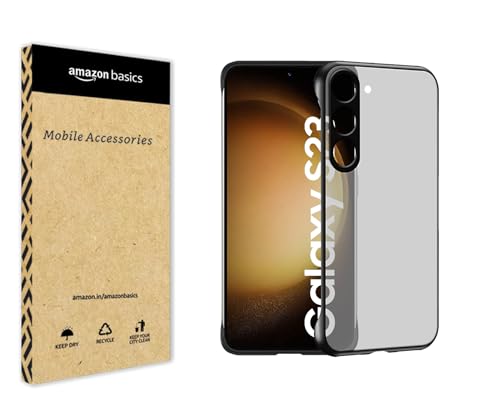 Image of amazon basics Samsung Galaxy S23 Back Cover Case | Stylish Frameless Matte Hard Skin | Soft TPU Shock Proof Bumper Back Cover for Samsung Galaxy S23 (Black)