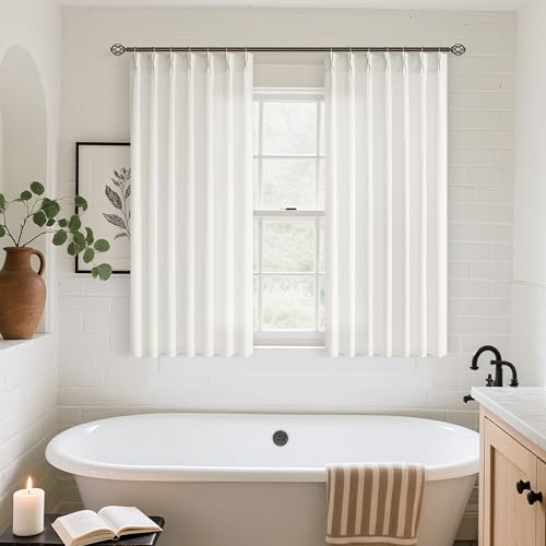 Image of Cream Semi Sheer Linen Pinch Pleated Curtains 45 Inch Long