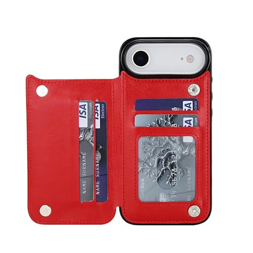 Coque iPhone 17 Air rouge avec étui portefeuille en cuir PU et porte-cartes
