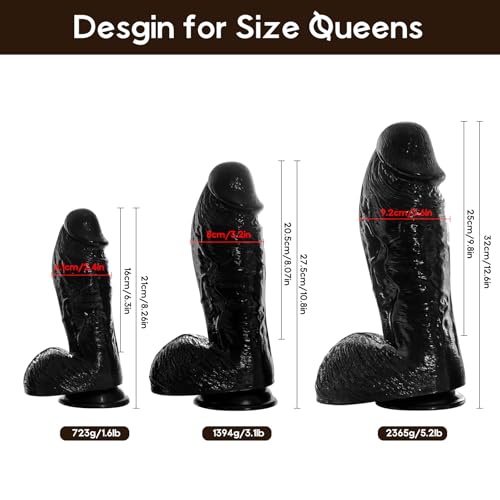 Image of 3.2'' Diameter Realistic Big Black Dildo Sex Toy | 10.8 inch Huge Dildos for Anal Clit G-Spot, Hands-Free Play, Giant Penis Adult Toys for Women Couples Men