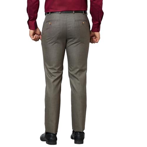 Image of Raymond Men Slim Fit Solid Pattern Poly Viscose Blend Flat Front Formal Trouser