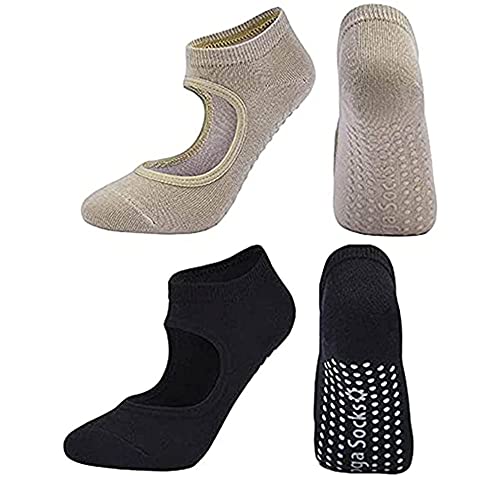 Calcetines Pilates Yoga, 2 Pares Pilates Calcetines Antideslizantes Mujer pour Yoga, Pilates, Barra, Ballet,Fitness Antideslizantes