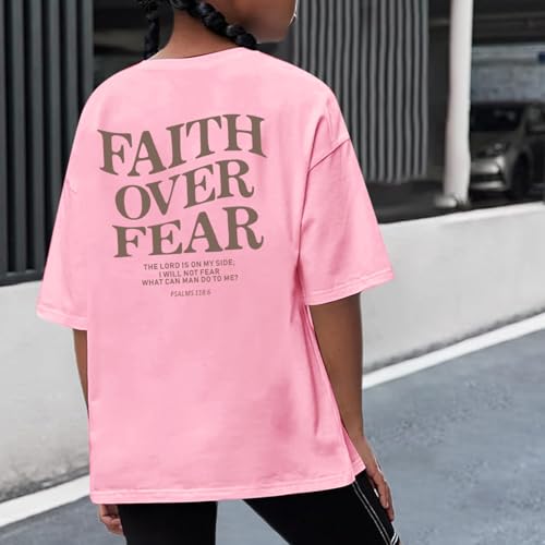 Image of Faith Over Fear Shirt Christian Jesus Tshirts for Girls Religious Inspirational Tees Bible Verse Tops for Kids 3-12
