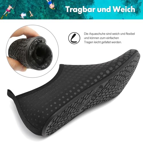 Foto von Sixspace Badeschuhe Wasserschuhe Herren Schwimmschuhe Strandschuhe Aquaschuhe Surfschuhe Barfußschuhe Tauchschuhe Wassersportschuhe(Schwarz,44 EU