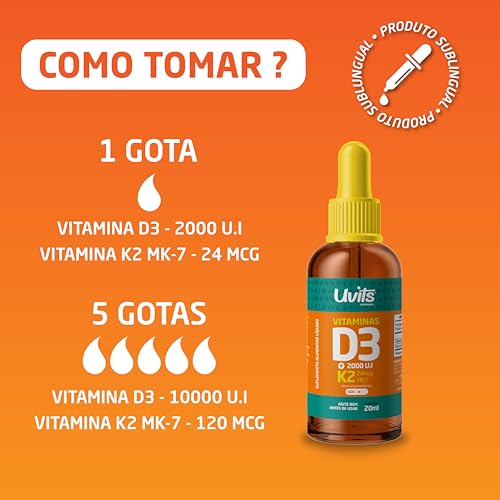Vitamina D3 2000ui + K2 24mcg 20ml 600 Doses - Uvits