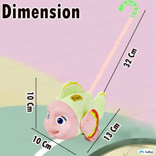 Image of FunBlast Pull Along Fish Toy for Kids - Push & Go Walking Toy, Early Learning Crawling Toys for Toddlers, Colorful Pull Toys for Boys & Girls (Multicolor) (Green)
