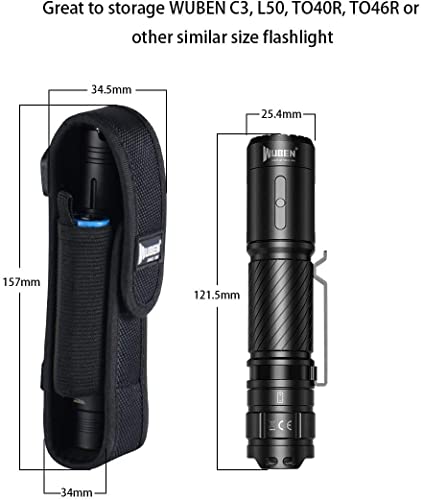 Image of WUBEN Flashlight Holster LED Tactical Flash Light Nylon Pouch Holder Belt Adjustable Heavy Duty Carry Case 5.5 inchx1.2 inch (Flashlight not Included)