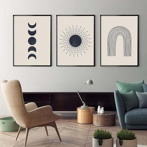 Phase Lunaire Toile Peinture Abstrait Vintage | Art Impression Murale 3PCS
