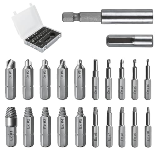Juego de 22 extractores de tornillos – Extractor izquierdo de doble cabeza para tornillos dañados, herramienta profesional y desenroscador de tornillos HSS 4241