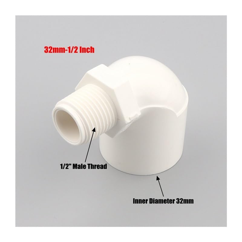 Conector rápido para codos Codo de 90 grados (20/25/32 mm a rosca macho de 1/2", 3/4" y 1") de PVC blanco for riego de jardín (paquete de 2)(32mm*DN15 1/2)