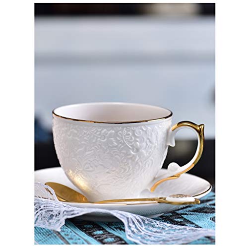 XIANGE100-SHOP Tazas Cafe En Relieve de cerámica Taza de café y platillo con el Titular de Oro Copa Metal,Luz de Lujo… - Imagen 5