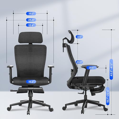 Image of FLEXISPOT Ergonomic Office Chair with Footrest, Mesh High Back Computer Chair, Home Office Desk Chairs, with Adjustable Lumbar Support /2D Headrest /Reliable Base, Elastic Foam Seat, Black, OC3 Cloud-F