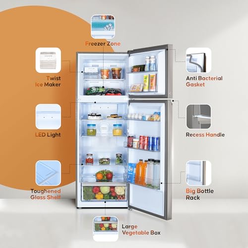 Image of Haier 328 L 3 Star Frost Free Top Mount Double Door Refrigerator | Convertible 10-in-1 | Triple Inverter & Fan Motor Technology | Twist Ice Maker (HEF-333TS-P, Inox Steel)