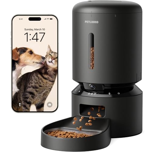 PETLIBRO Automatic Cat Feeder with Camera, 1080P HD Video with Night Vision, 5G WiFi Pet Feeder with 2-Way Audio, Low Food & Blockage Sensor, Motion & Sound Alerts for Cat & Dog Single Tray