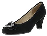  HIRSCHKOGEL Damen Pumps 0595589  Blockabsatz High Heels  Damenschuhe Mary Janes  Samt Velours Glitzer  Spangenpumps  Trachtenschuhe  Drindlschuhe  Oktoberfest, Farbe:schwarz, Größe:43 EU