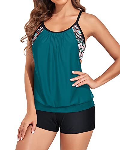 Image of Yonique Two Piece Tankini Bathing Suits T-Back Blouson Swim Tops with Boy Shorts Women Swimsuits Sporty Swimwear