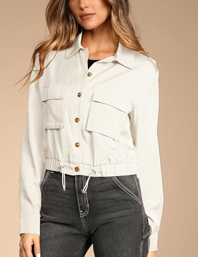 Women's Lightweight Black Cropped Utility Jacket Military Safari Button Down Anorak Coat with Pockets3