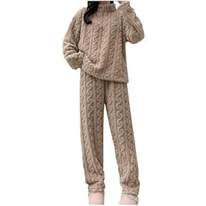 Ensemble de pyjama en polaire pour femme Super doux et chaud Ensembles d'hiver pour dames Haut à manches longues avec fermeture éclair et pantalon à jambes larges Pyjama en peluche chaud et douillet