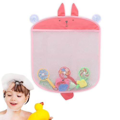 COYUN 1 filet de rangement pour jouets de baignoire avec 2 crochets autocollants - Filet de bain pour jouets de bain - Filet de rangement pour jouets de bain (rose)