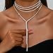 Titayen Layered Rhinestone Necklaces for Women Boho Fashion Y Long Neckalce Prom Shinny Black Silver Rhinestones Choker Necklace Wedding Bridal Jewerly (silver)