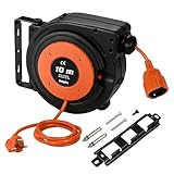 EnergyPro Kabeltrommel 10m+2m, 2300W Kabeltrommel, wandmontiertes Verlängerungskabel, automatische Wicklung, 180° Rotation, TÜV-Erkennung, inkl. Installationsmaterial Orange