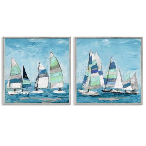 Soothing Sailboats Drifting, 17 x 17 Inch Framed Giclée Print Set
