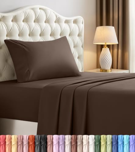 Image of Utopia Bedding Twin Sheet Set - 3 Piece Bed Sheets for Twin Size Bed, Soft and Breathable Microfiber, Includes 1 Fitted Sheet, 1 Flat Sheet and 1 Pillowcase - Oeko Tex (Brown)