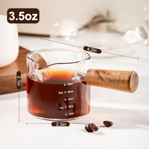 PARACITY Espressotassen mit Henkel, 100 ml Doppelausguss-Messbecher aus Glas mit Doppelskala, klares Espresso-Schnapsglas mit V-förmiger Öffnung, Espresso-Zubehör