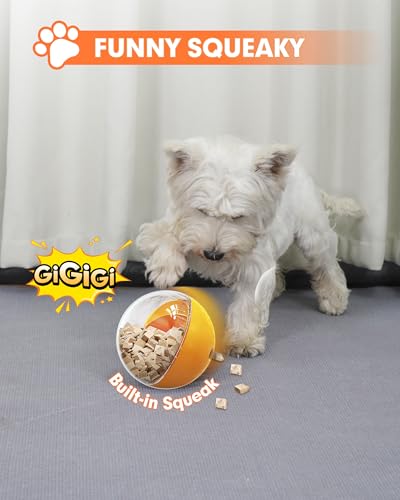 Enrichment Interactive Dog Treat Toy - Level 1 Mental Stimulation for Dogs，Mentally Stimulating Dog Toys for Boredom Busy (Beginner-Orange 5.6" Squeaky Ball)