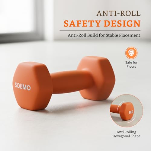 Image of Amazon Brand - Solimo Neoprene Dumbbell 5 Kg, Set of 2 (Orange)