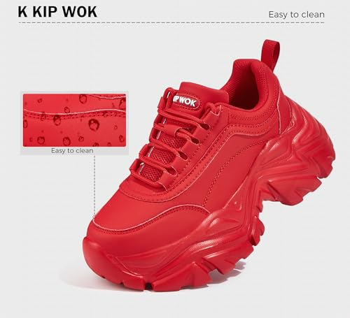 Image of K KIP WOK Chunky Sneakers for Women Fashion Platform White Leather Casual Dad Shoes Comfortable Wedge Walking Sport Sneakers