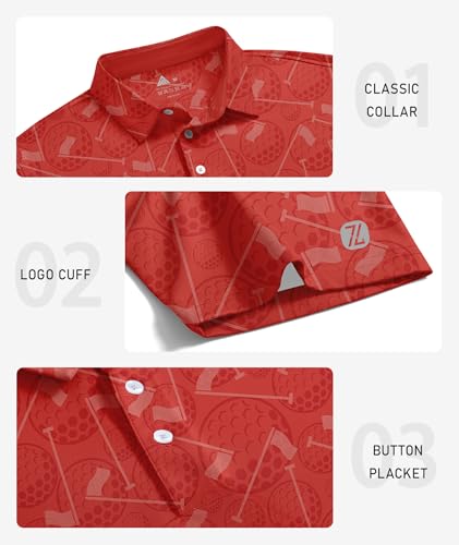 Image of ZITY Mens Golf Polo Shirts Short Sleeve UPF 50+ Performance Moisture Wicking Print Pattern Casual Collared Golf Shirt for Men