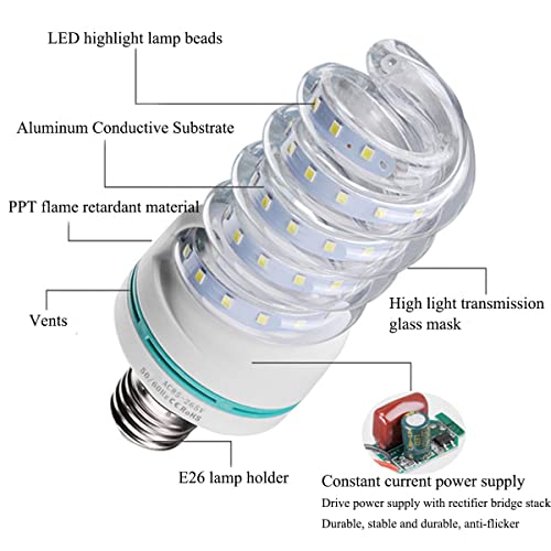 30W Spiral Led Bulbs, E26/E27 Led Corn Light Bulbs (250W Incandescent Equivalent), Daylight White 6000K, Non-Dimmable, Ac85-265V For Photo Light, Warehouse, Garage Lighting, Home Light, 2 Pack #TOP2