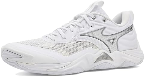 Mizuno Tênis feminino de vôlei Wave Momentum Elite, Branco e prata