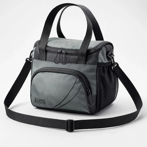 Image of Aliens Lunch Bag and Insulation Tiffin Bag with Adjustable Shoulder Handle and Side Pockets for Men, Women - Office, Travel, School, College and Picnic Lunch Box & Bottle Pouch - Grey